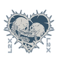 two skeletons kissing in the shape of a heart